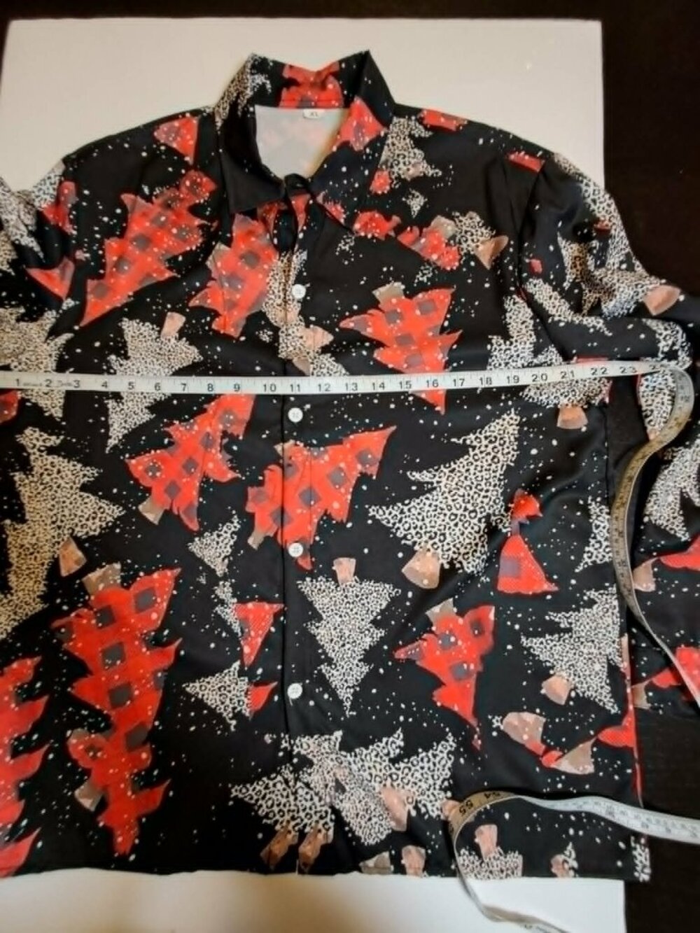 Black Christmas Tree Print Button Up Shirt XL - Picture 7 of 8